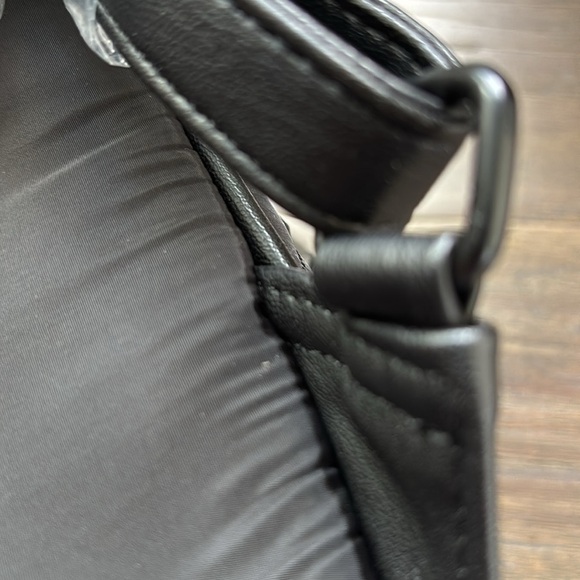 BADGLEY MISCHKA Big Diamond Quilted vegan Leather Nylon Backpack w/studs B&W